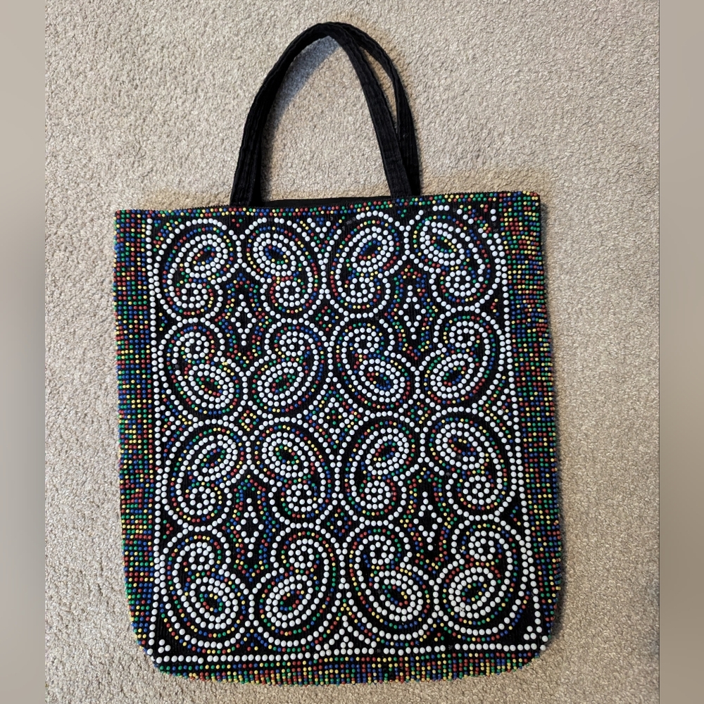 Black Beaded Tote Bag